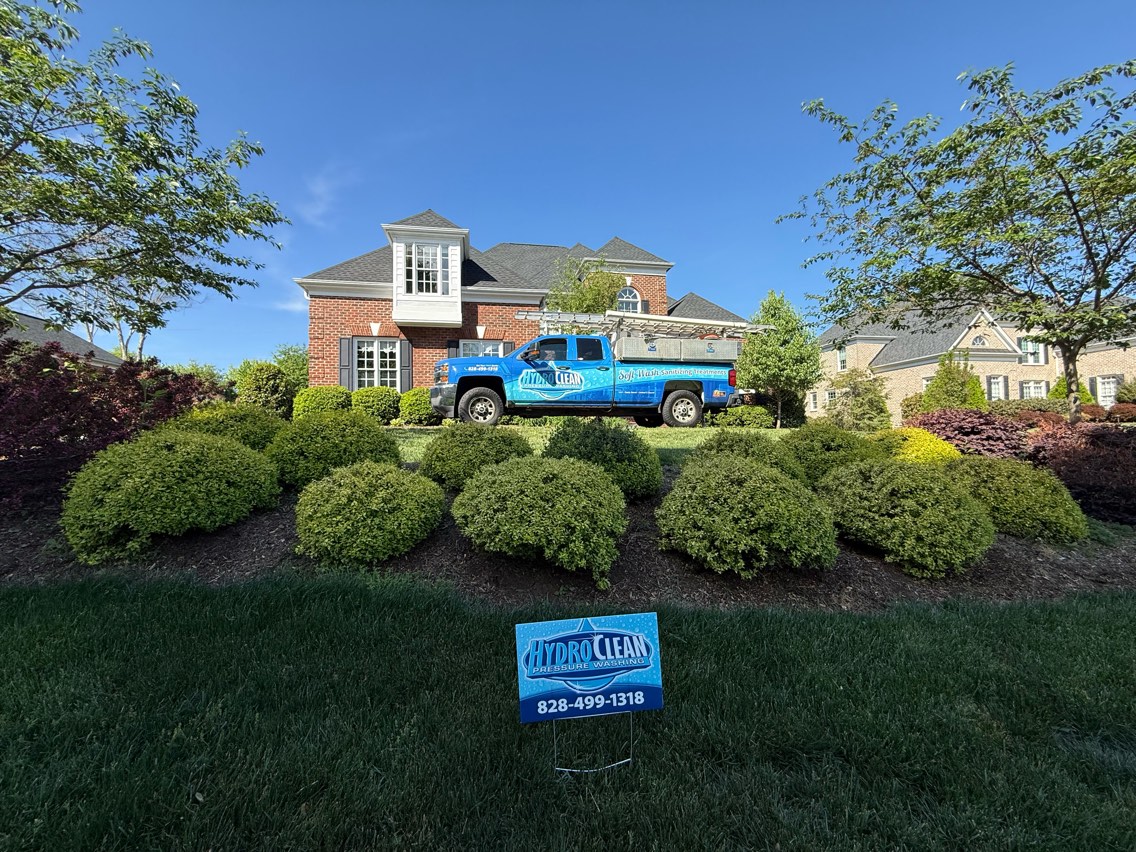 HydroClean truck at a Hickory NC home — deck and exterior cleaning
