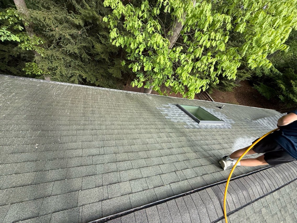 Clean roof after soft wash treatment Hickory NC