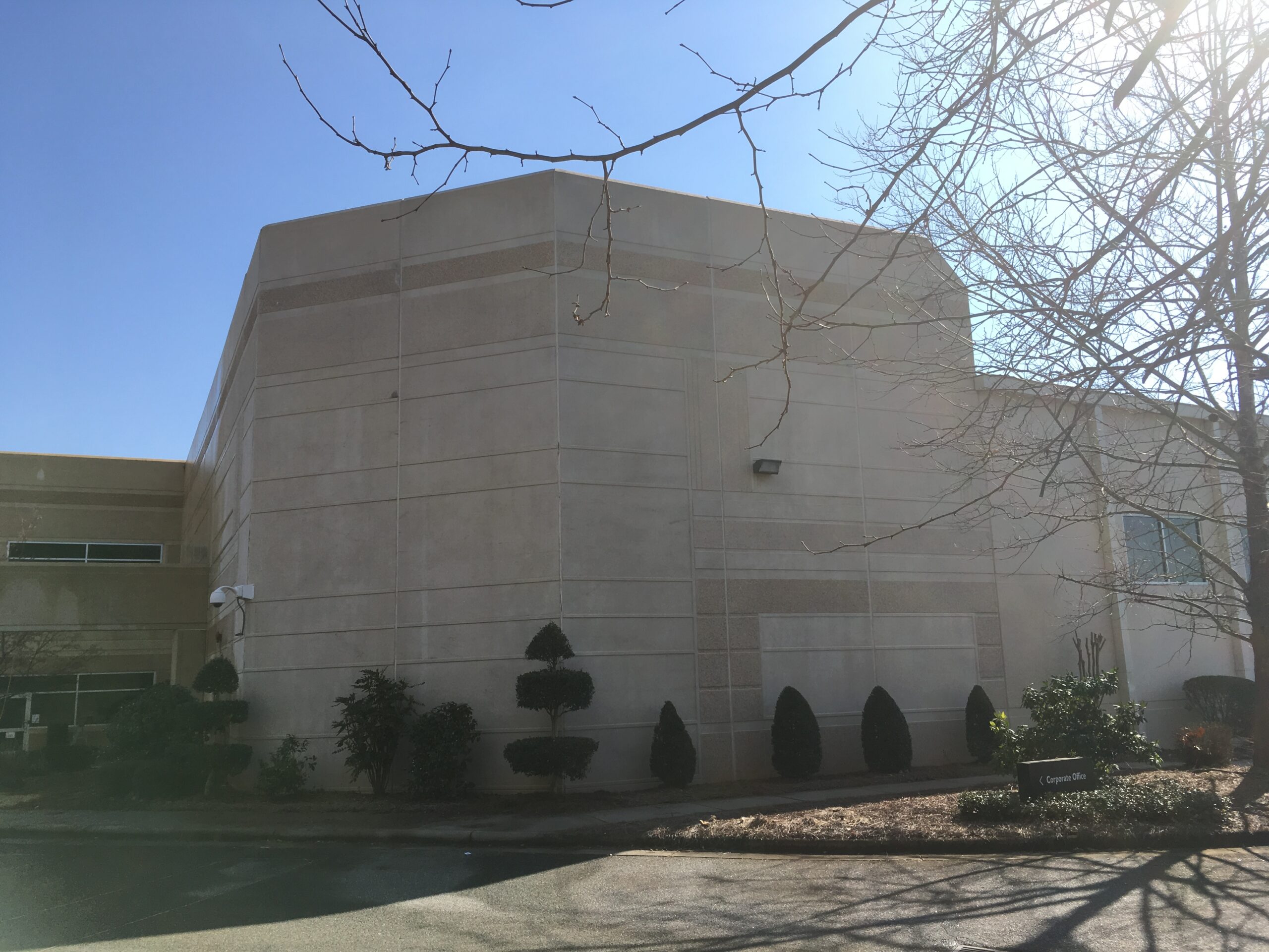 Commercial building exterior after soft wash cleaning Hickory NC